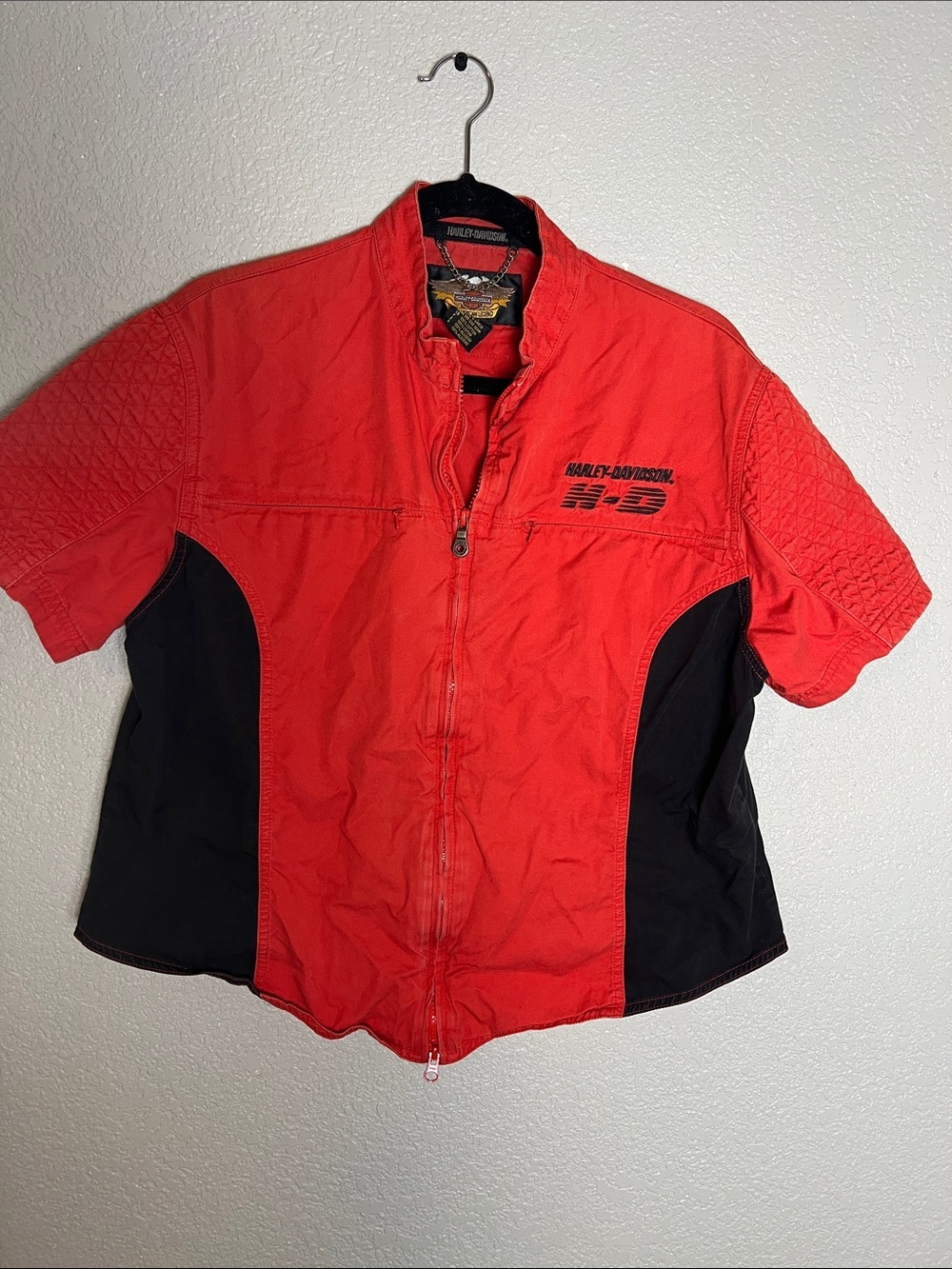 Harley-Davidson Red and Black Short-Sleeve Riding Shirt with zipper